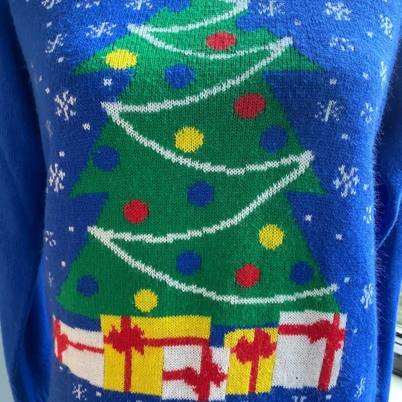 LOL Vintage Blue Xmas Tree Not So Ugly Sweater - Picture 6 of 8